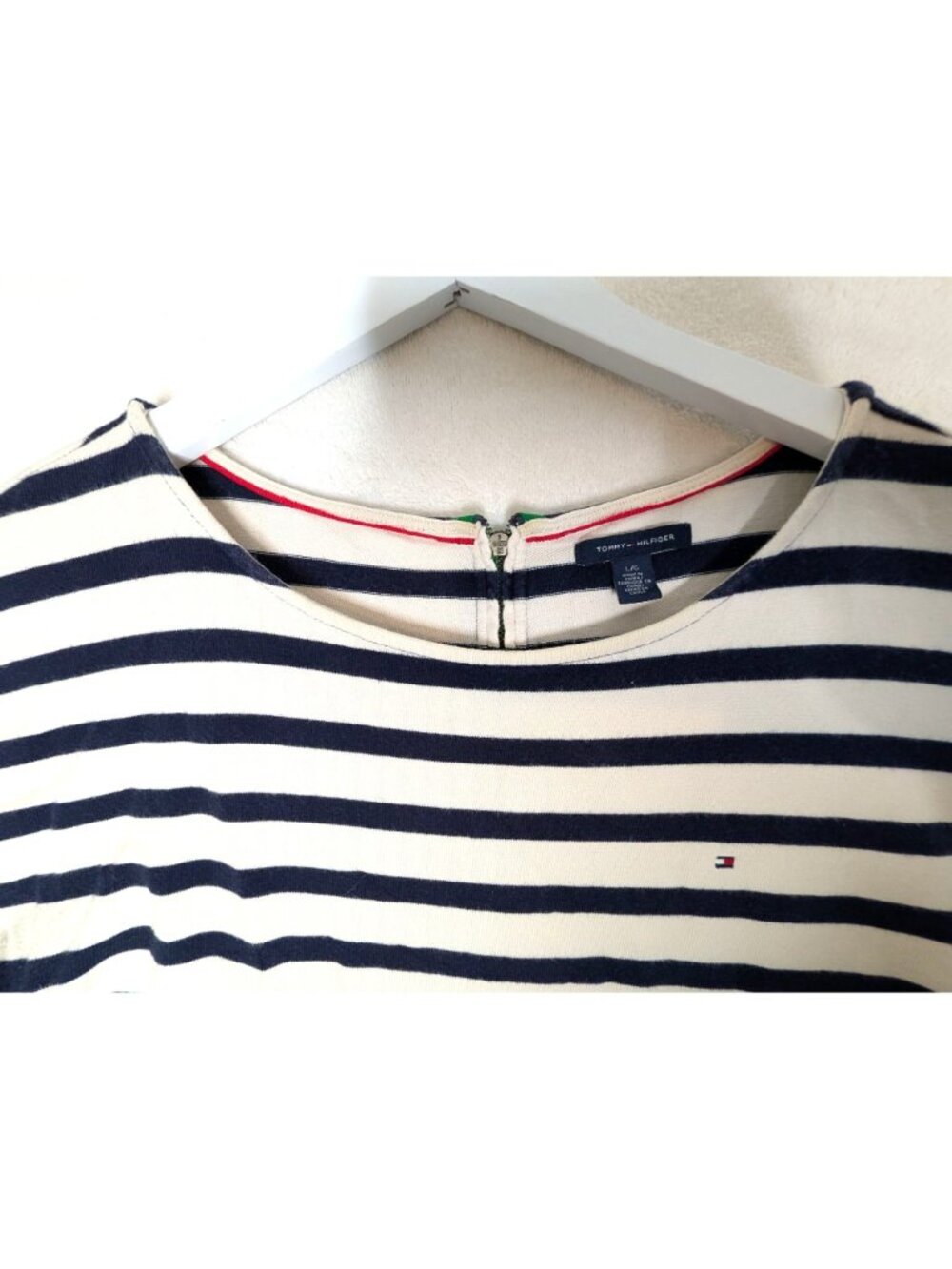 Tommy Hilfiger Breton Striped Navy & Ivory Cotton Nautical Dress 3/4 Sleeves Sz - Picture 4 of 11